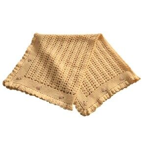 Crocheted Baby Afghan Cream with Embroidered Pink Roses Ruffled Edge 29" X 36"